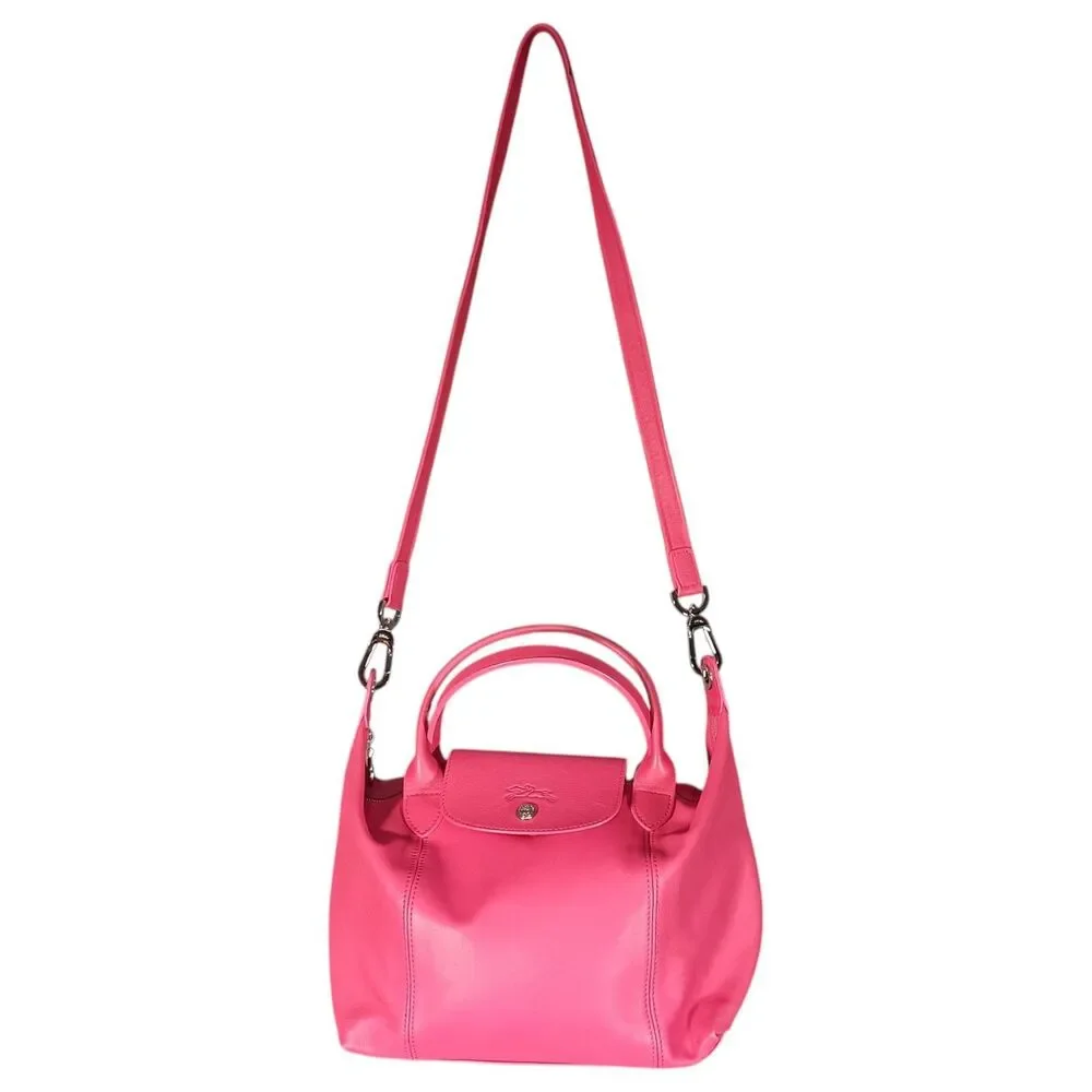 Longchamp Le Pliage Cuir 2-Way Leather Tote Shoulder Bag Pink - Picture 2 of 16